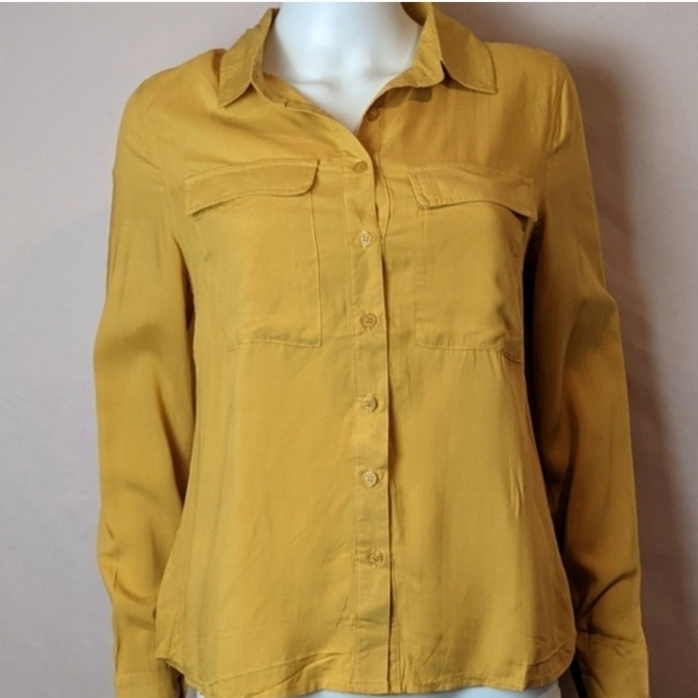 Fashion Nova You Better Work Mustard Yellow Long Sleeve Button Up Shirt Medium